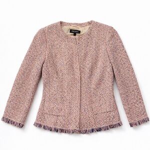 Escada Tweed Jacket Blazer Size 38 Fringe Hem Pink Multicolor Luxury